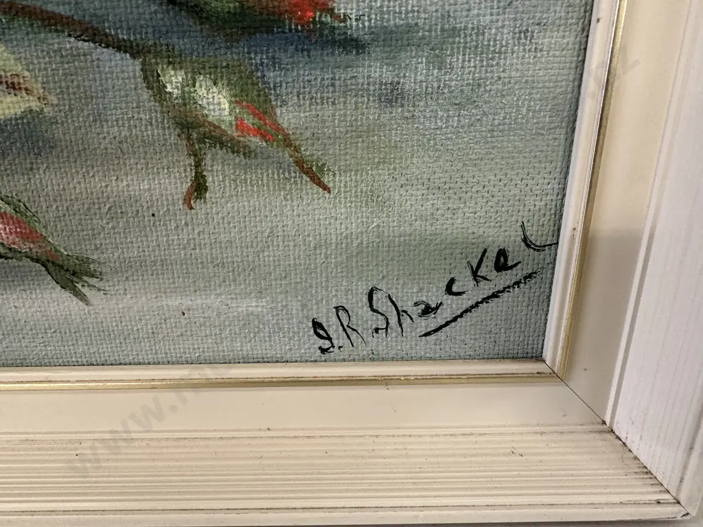 Vintage Cream Framed Original Artwork Signed J R Shackel 'Bunch Of Roses' H62,W52cm. Image 1++