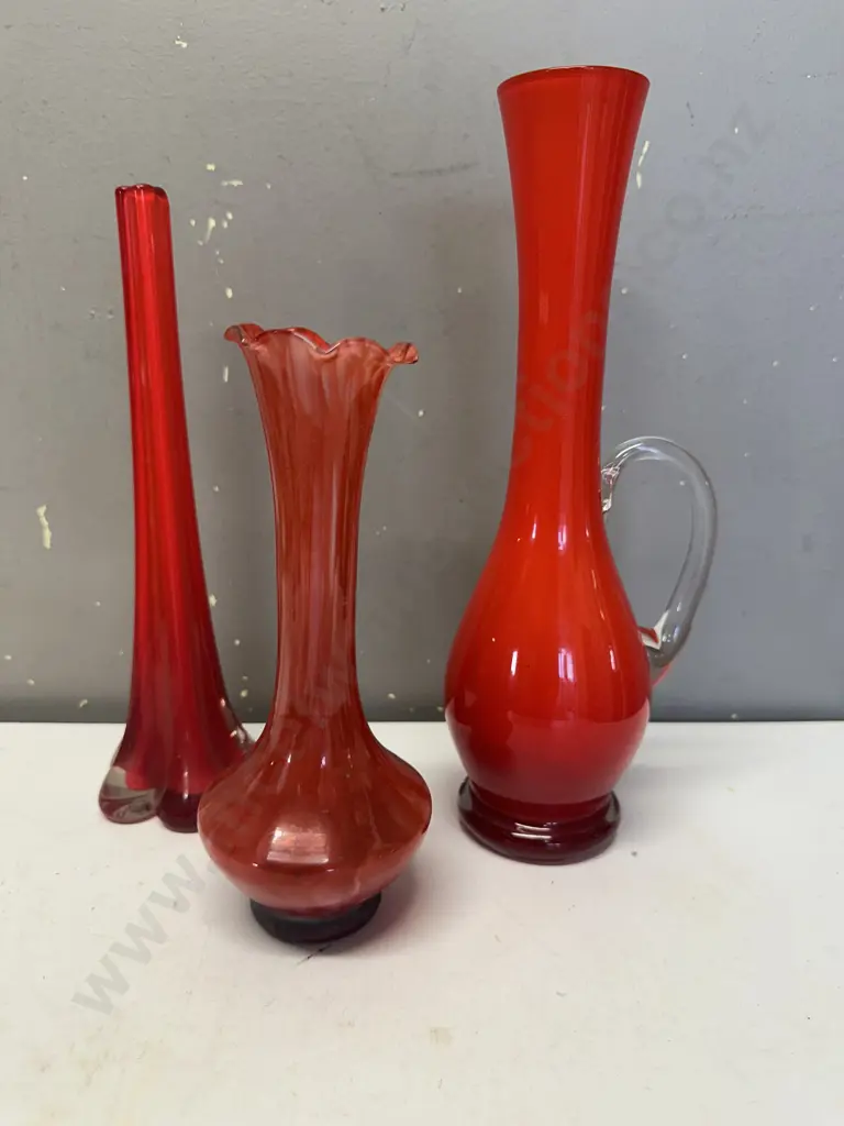 Selection Of Vases Including Red Art Glass Bud Vase, Mid Century Bud Vase Etc Image 1++