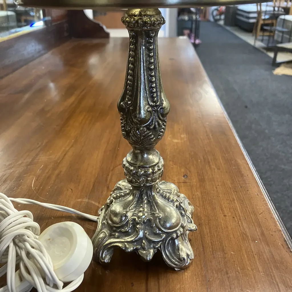 Table Lamp With Ornate Cast Metal Base & Brass Colour Metal Shade. H39cm Image 1++