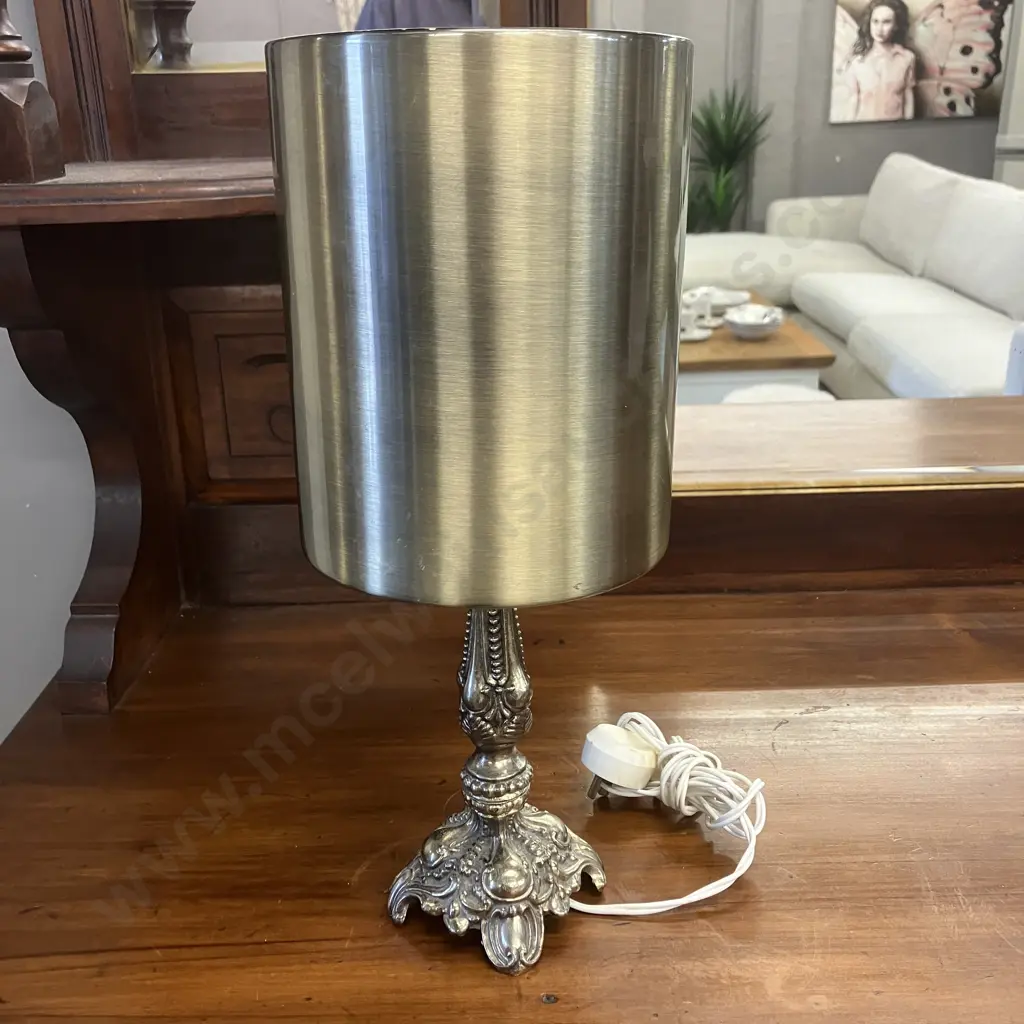 Table Lamp With Ornate Cast Metal Base & Brass Colour Metal Shade. H39cm Image 1++