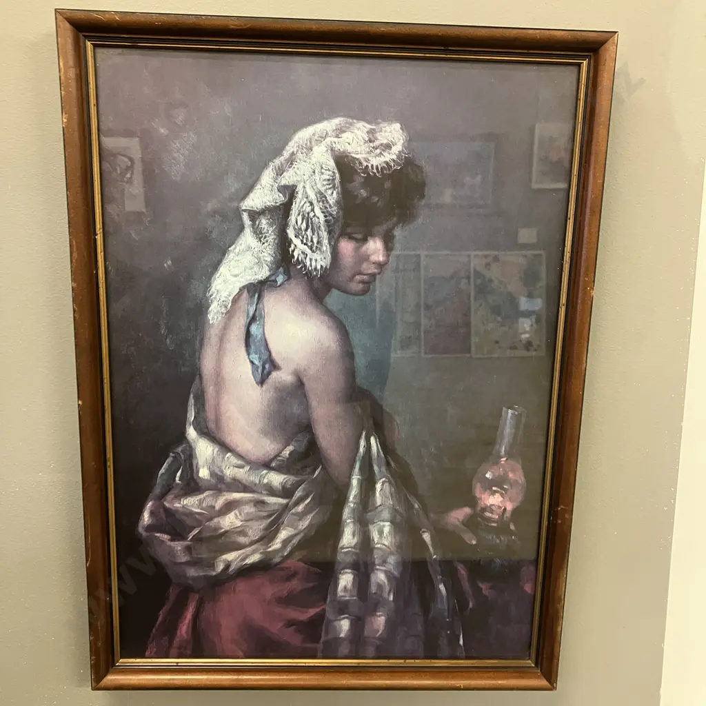 Vintage Mid Century Framed print In The Style Of  Francisco Ribera Gómez. 44 x 33cm Image 1++
