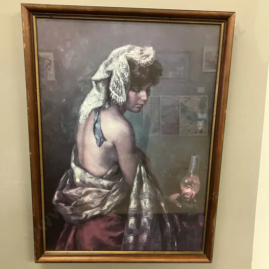 Vintage Mid Century Framed print In The Style Of  Francisco Ribera Gómez. 44 x 33cm