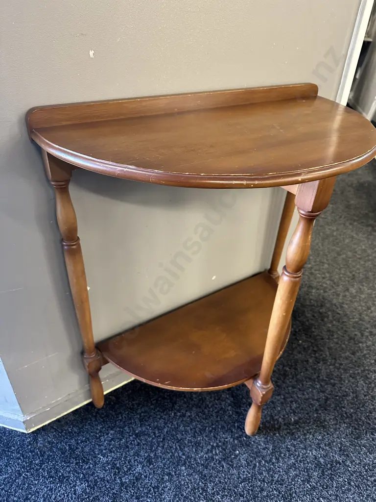 Mahogany Style Two Tier Half Round Table H77,W66,D35cm. Image 1++