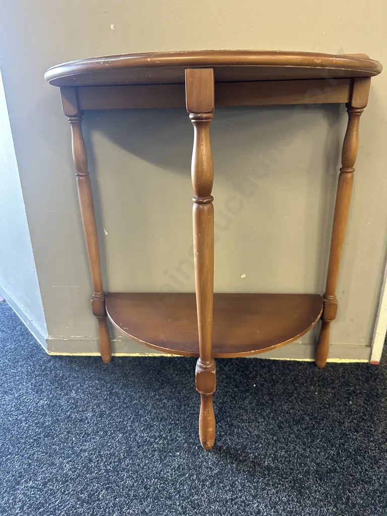 Mahogany Style Two Tier Half Round Table H77,W66,D35cm. Image 1++
