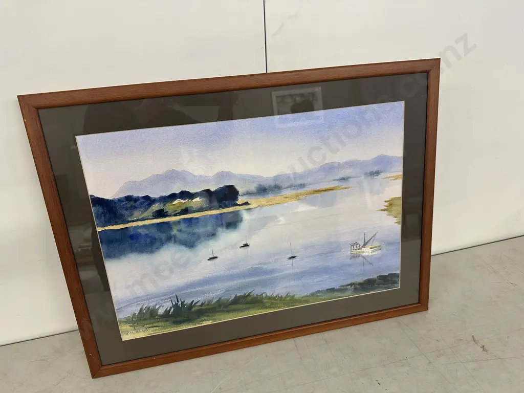 Original Water Colour Framed Signed J.M.Clark 'Boats On Water' H54,W72cm.  Image 1++