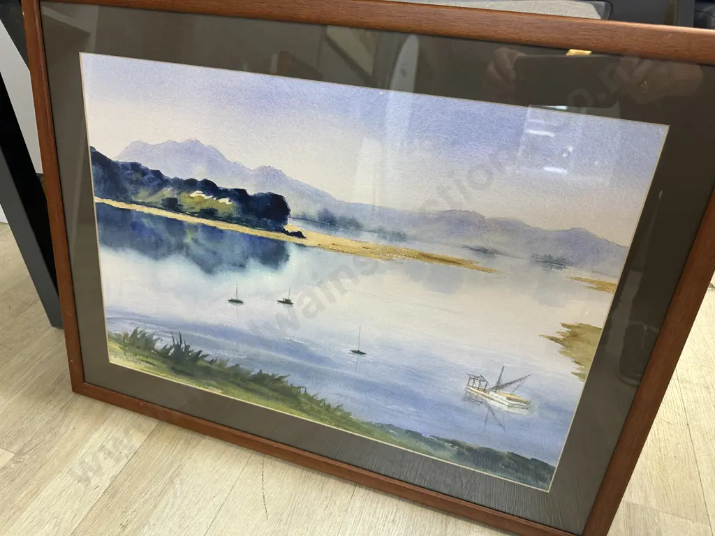 Original Water Colour Framed Signed J.M.Clark 'Boats On Water' H54,W72cm.  Image 1++