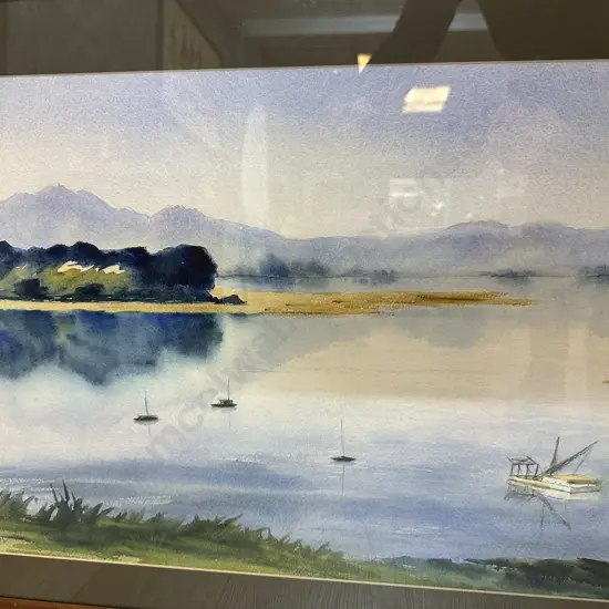 Original Water Colour Framed Signed J.M.Clark 'Boats On Water' H54,W72cm. 