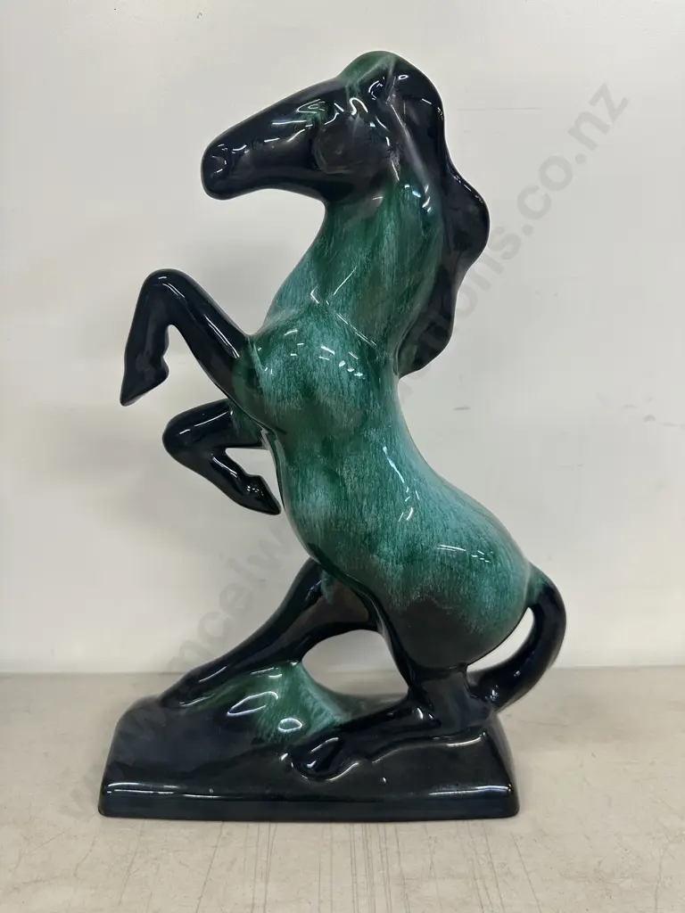 Vintage Blue Mountain Rearing Horse Green/Black H37,W23cm. Image 1++