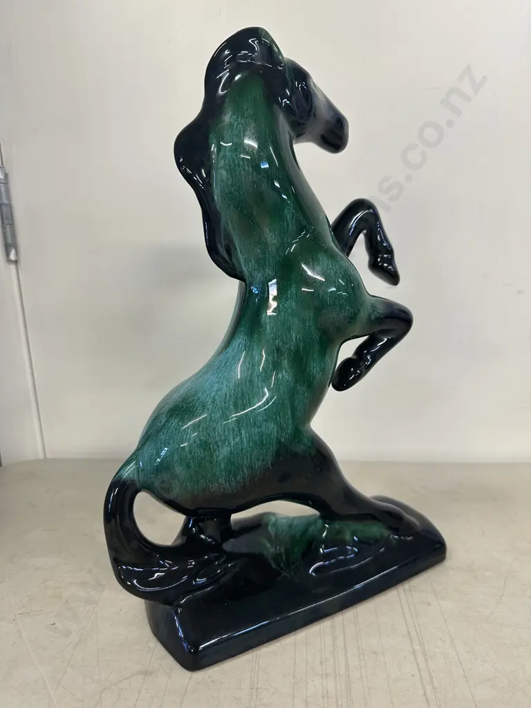 Vintage Blue Mountain Rearing Horse Green/Black H37,W23cm. Image 1++