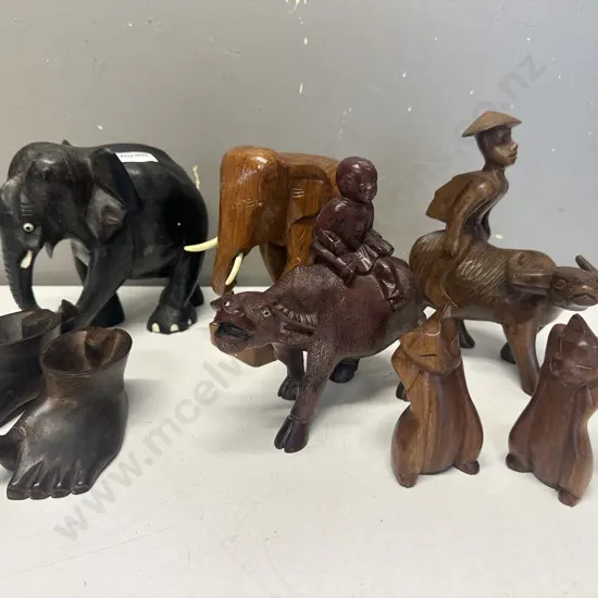 Assorted Wood Ware Including Elephants