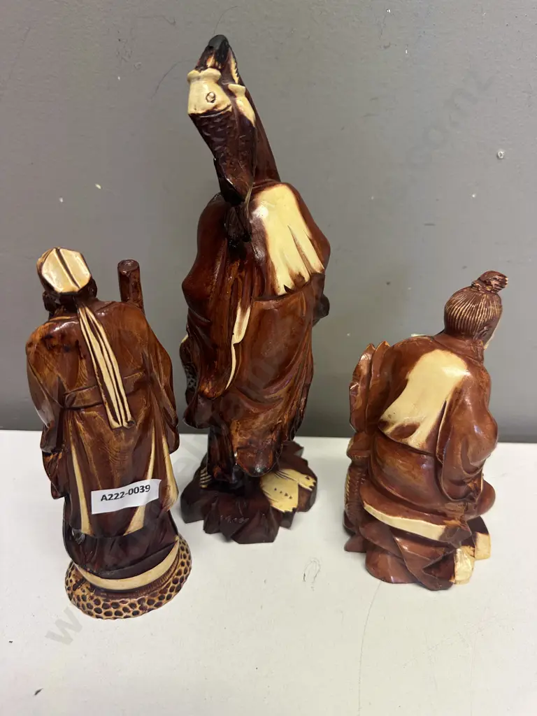 Vintage Carved Resin Oriental Figurines x 3 Image 1++