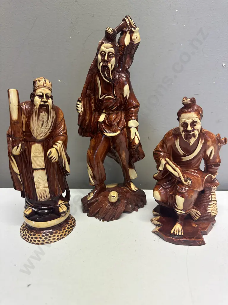 Vintage Carved Resin Oriental Figurines x 3 Image 1++