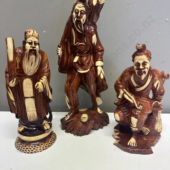 Vintage Carved Resin Oriental Figurines x 3