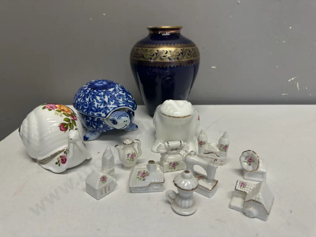 Turtle Trinket Dishes, Bavarian Vase, Frog Ornament Etc Image 1++