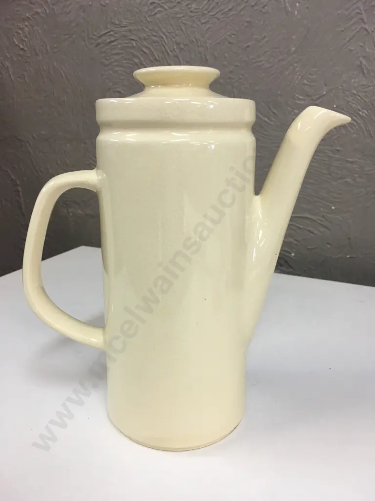 Vintage Bendigo Pottery Coffee Jug Cream Coloured Glaze & Logo 'The Old Church Tea Rooms' Gallery Exton Tas H24cm. Image 1++