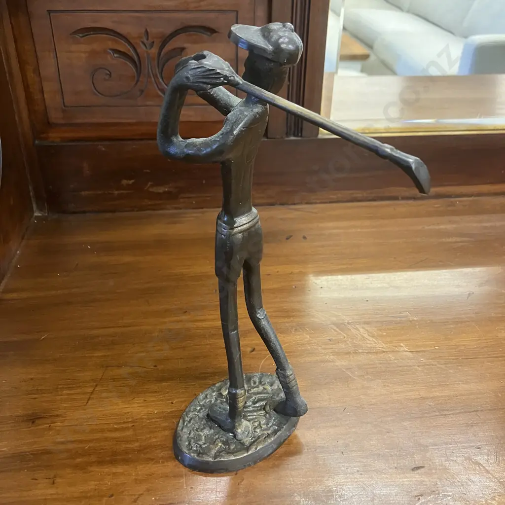 Mid Century Modern Bronze Golfer Figurine. 27cm Image 1++