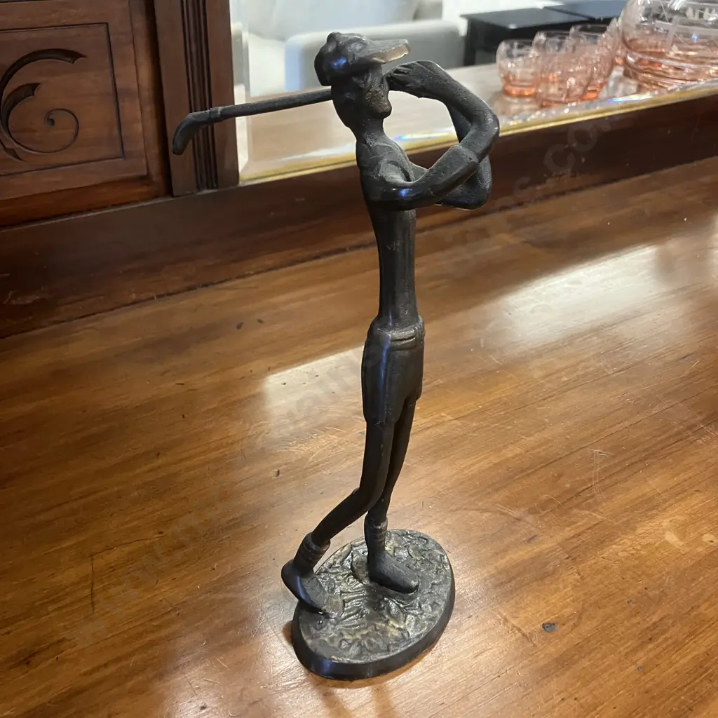 Mid Century Modern Bronze Golfer Figurine. 27cm Image 1++