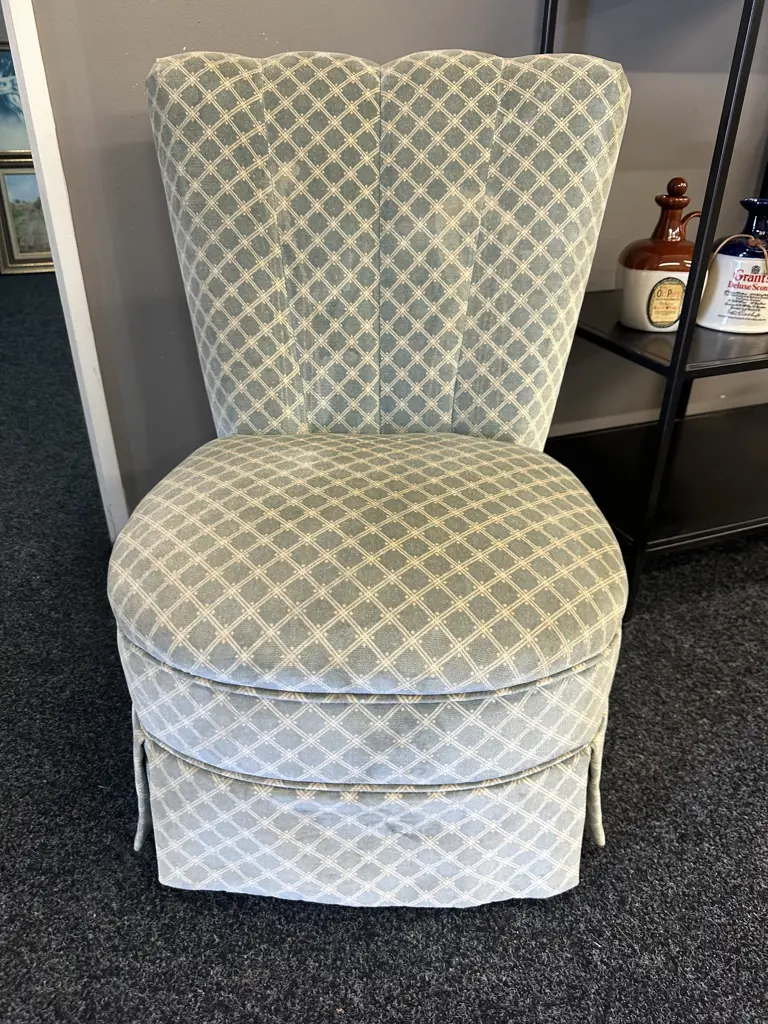 Vintage Slipper Chair Green Patterned Upholstery   Image 1++