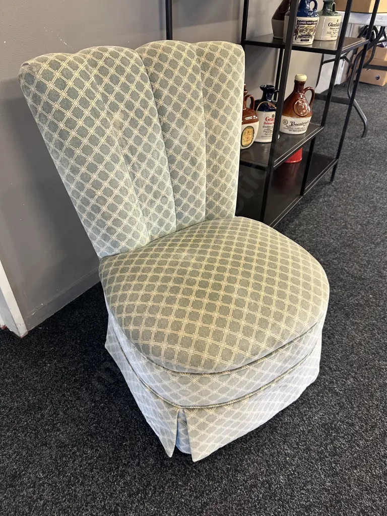 Vintage Slipper Chair Green Patterned Upholstery   Image 1++