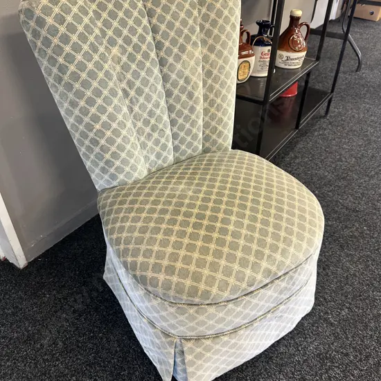 Vintage Slipper Chair Green Patterned Upholstery  