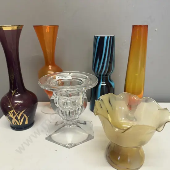 Selection of Vases Including Murano, Royal Doulton Etc With Art Glass Dish
