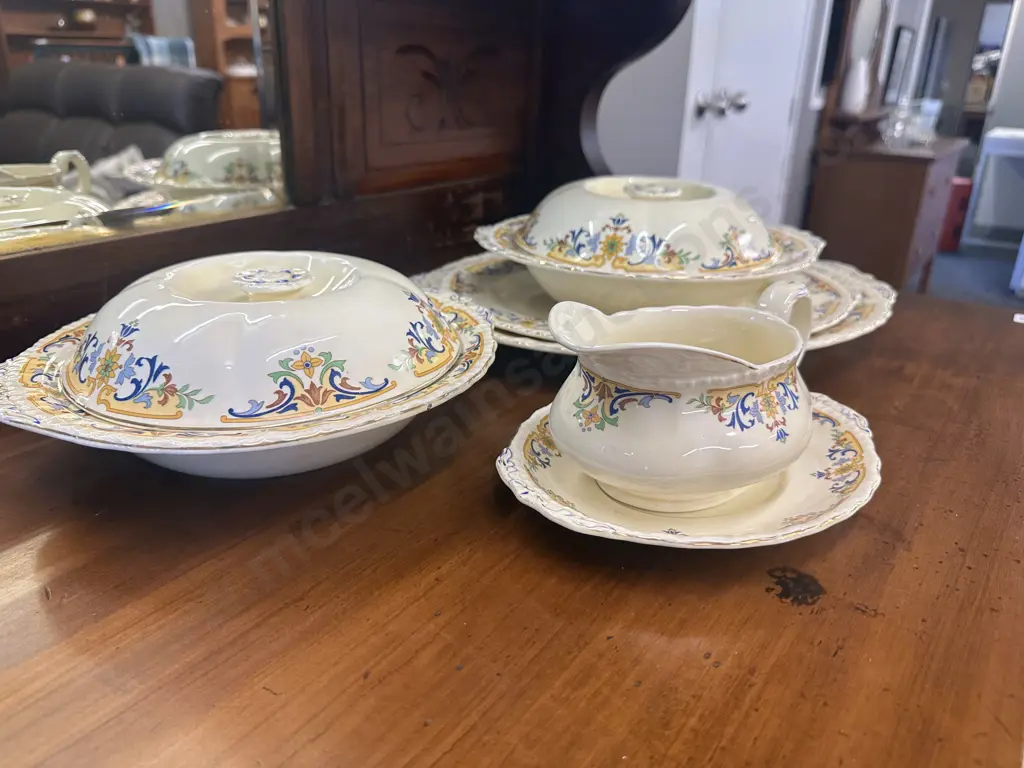 Grindley Serving Ware Including Oval Platters, Lidded Serving Dishes, Gravy Jug & Under Plate   Image 1++