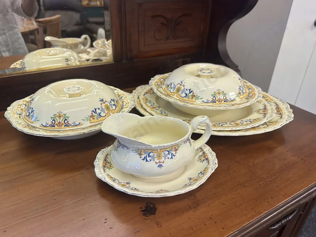 Grindley Serving Ware Including Oval Platters, Lidded Serving Dishes, Gravy Jug & Under Plate   Image 1++