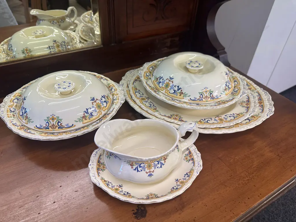 Grindley Serving Ware Including Oval Platters, Lidded Serving Dishes, Gravy Jug & Under Plate   Image 1++