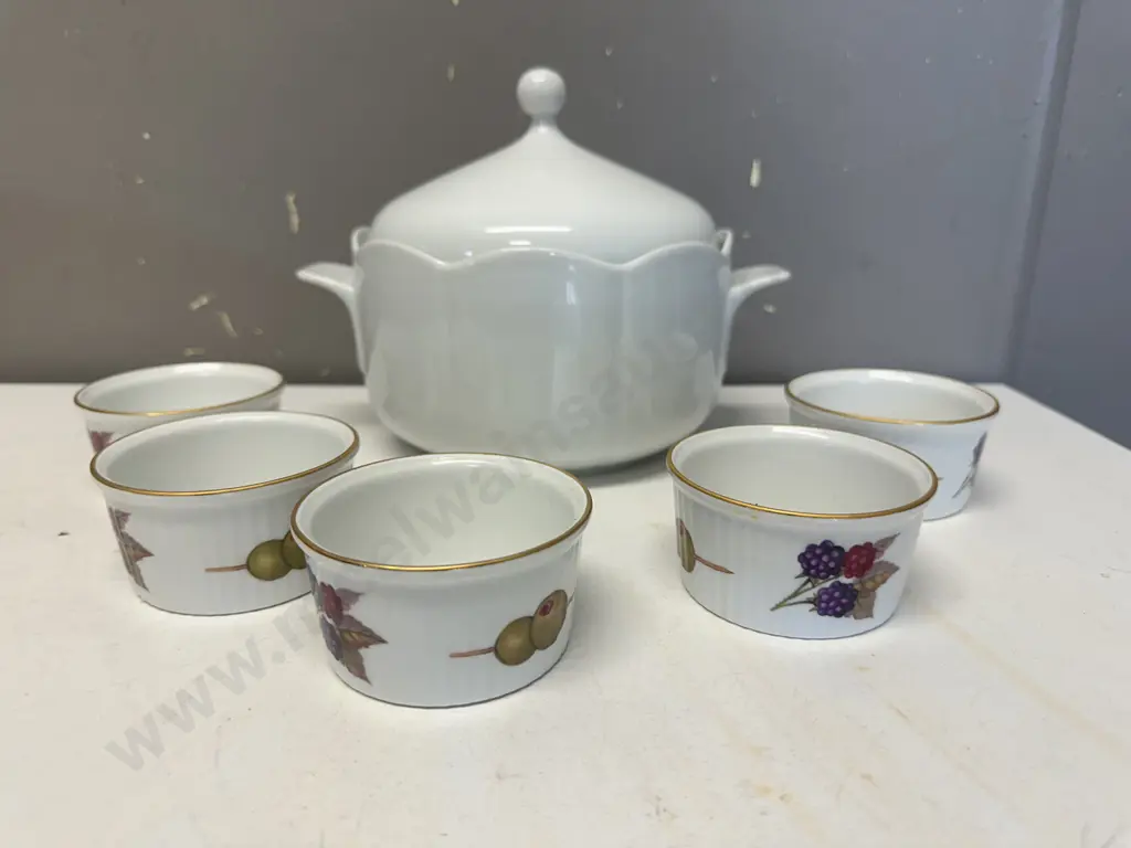 German Tirschenreuth Lidded Serving Dish With Evesham Souffle Dishes x5 Image 1++