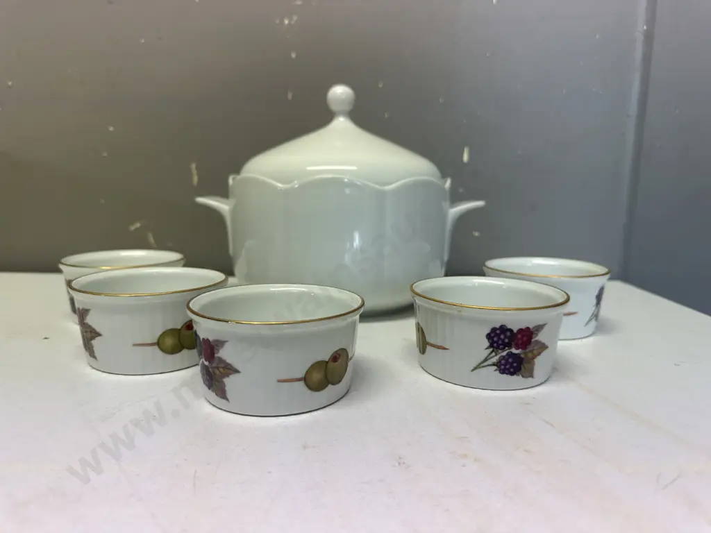 German Tirschenreuth Lidded Serving Dish With Evesham Souffle Dishes x5 Image 1++