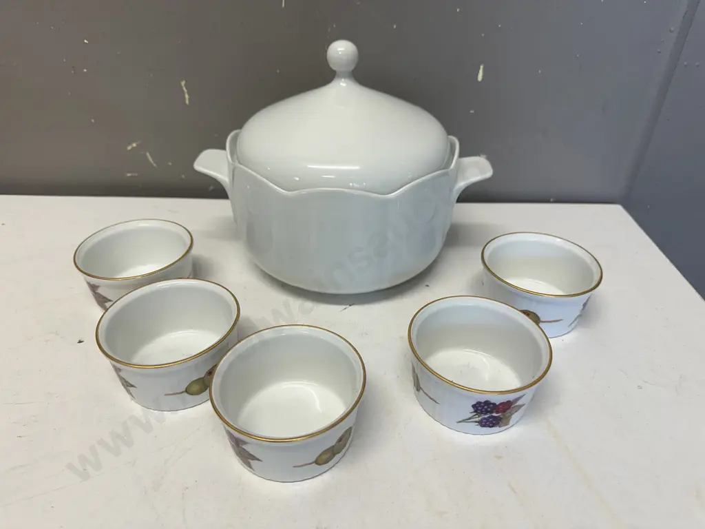 German Tirschenreuth Lidded Serving Dish With Evesham Souffle Dishes x5 Image 1++