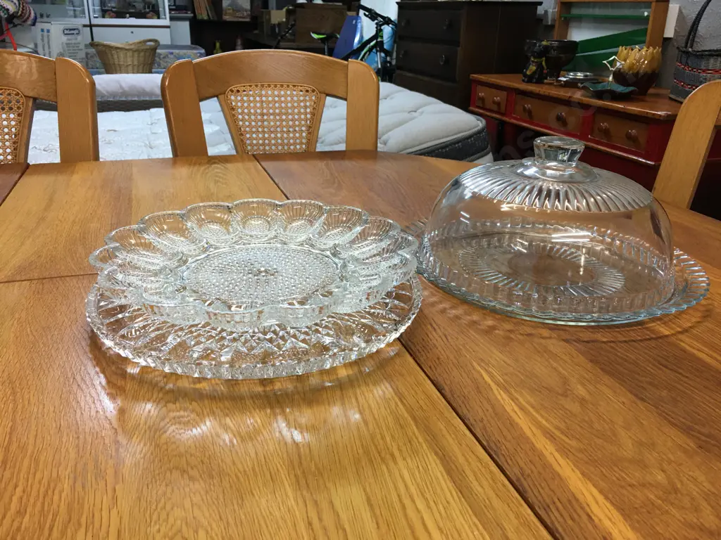 Hobnail Indiana Devilled Egg Platter, Pavlova Platter & Glass Clouche  Image 1++