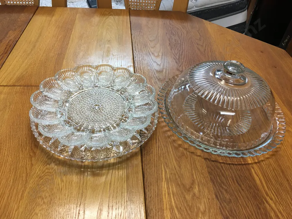 Hobnail Indiana Devilled Egg Platter, Pavlova Platter & Glass Clouche  Image 1++