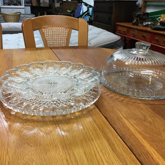 Hobnail Indiana Devilled Egg Platter, Pavlova Platter & Glass Clouche 