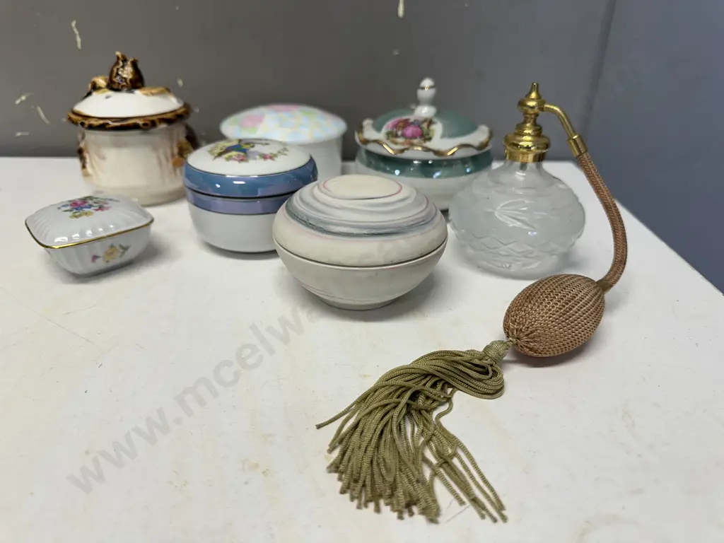 Selection Of Lidded Trinket Dishes & Perfume Bottle Image 1++