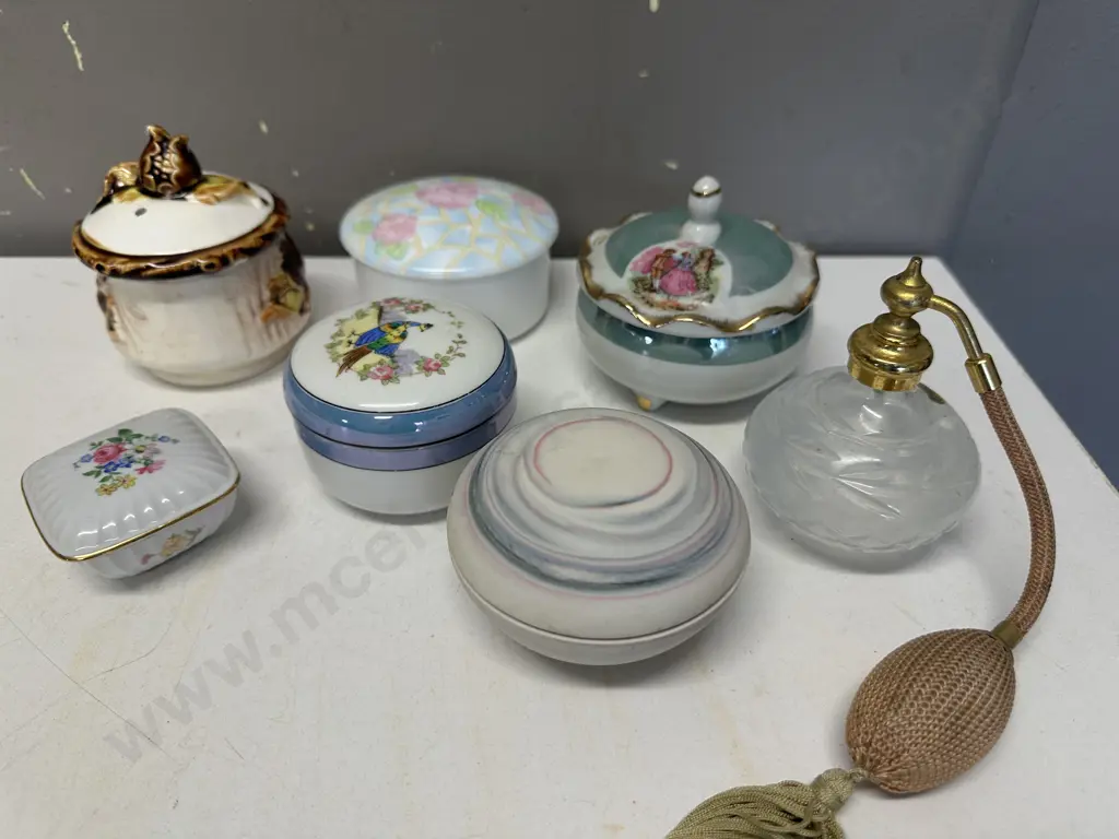 Selection Of Lidded Trinket Dishes & Perfume Bottle Image 1++