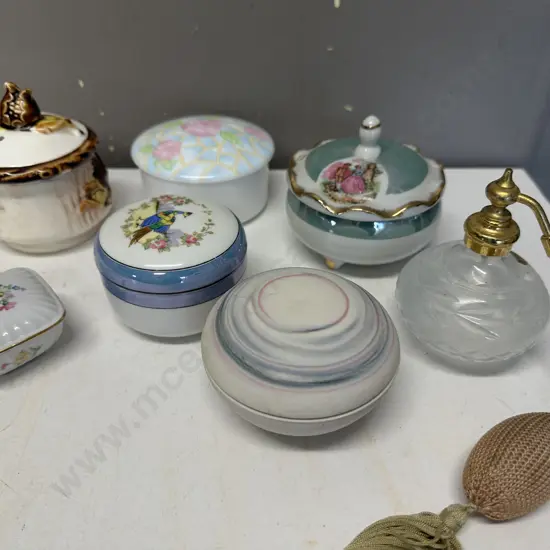 Selection Of Lidded Trinket Dishes & Perfume Bottle