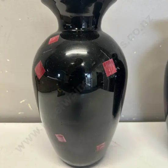 Black Vase With Red Square Detail H26cm