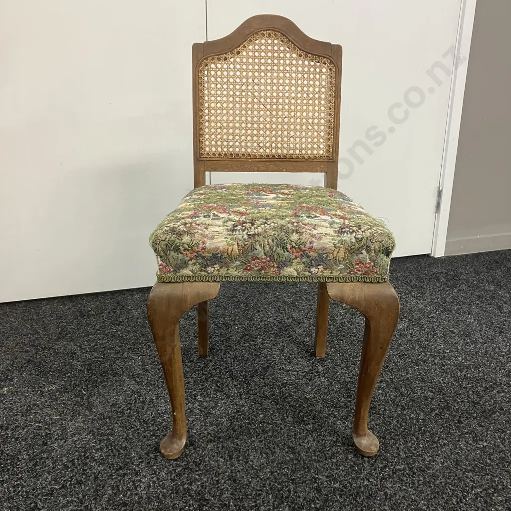 French Style Mahogany & Rattan Small Dresser Chair With Tapestry Upholstered Seat. H77cm Image 1++