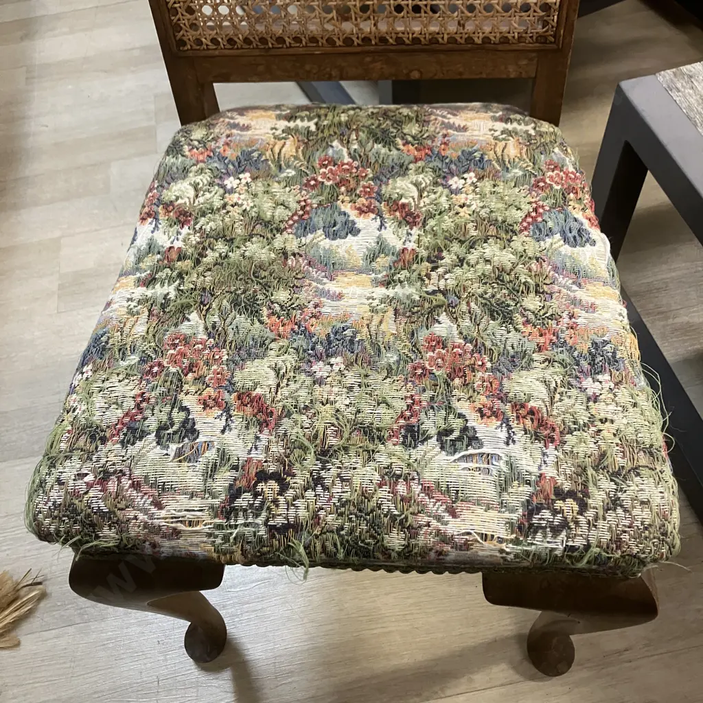 French Style Mahogany & Rattan Small Dresser Chair With Tapestry Upholstered Seat. H77cm Image 1++