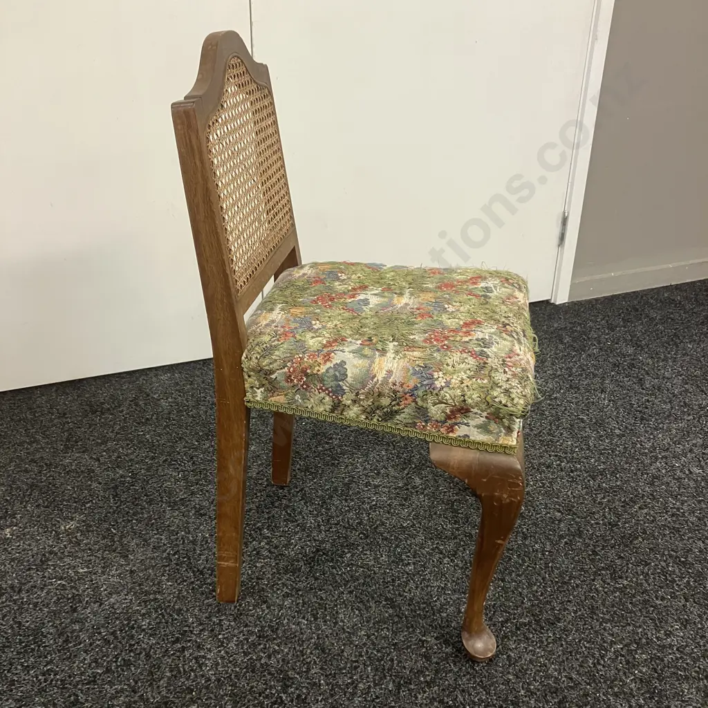 French Style Mahogany & Rattan Small Dresser Chair With Tapestry Upholstered Seat. H77cm Image 1++