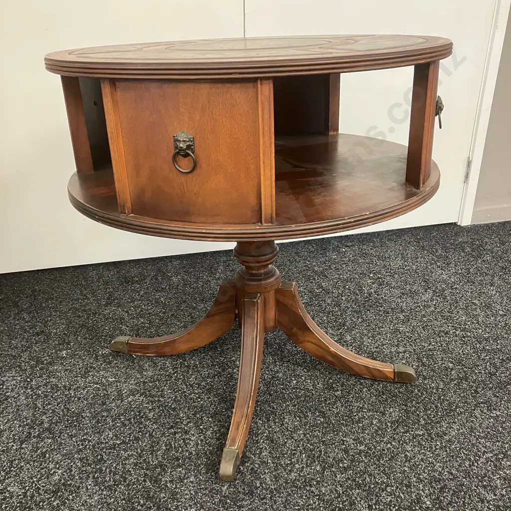 Antique Duncan Phyfe Style Leather Top Rotating Drum Library Table. 69 x 71cm Image 1++