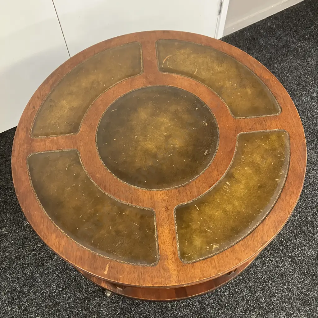 Antique Duncan Phyfe Style Leather Top Rotating Drum Library Table. 69 x 71cm Image 1++