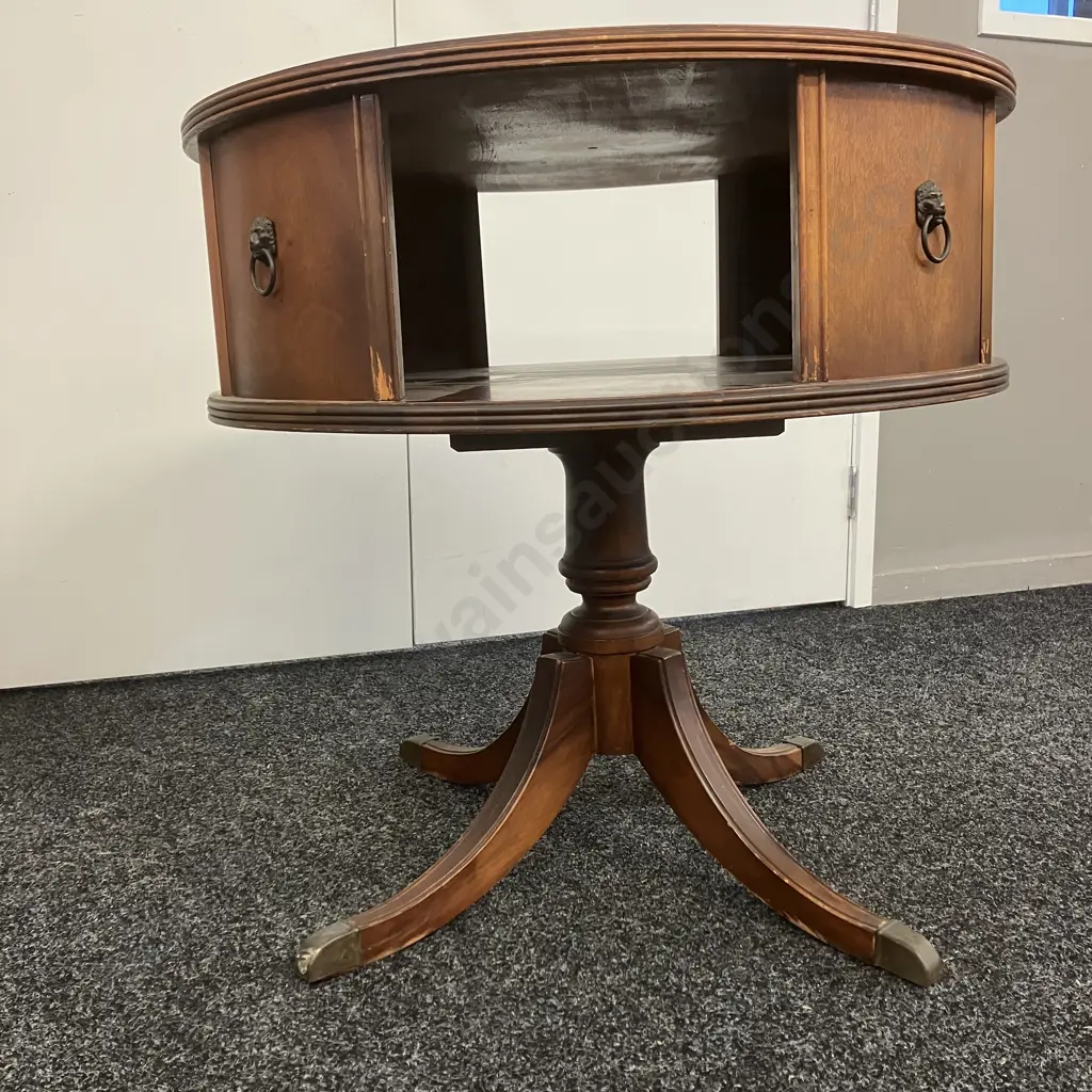 Antique Duncan Phyfe Style Leather Top Rotating Drum Library Table. 69 x 71cm Image 1++