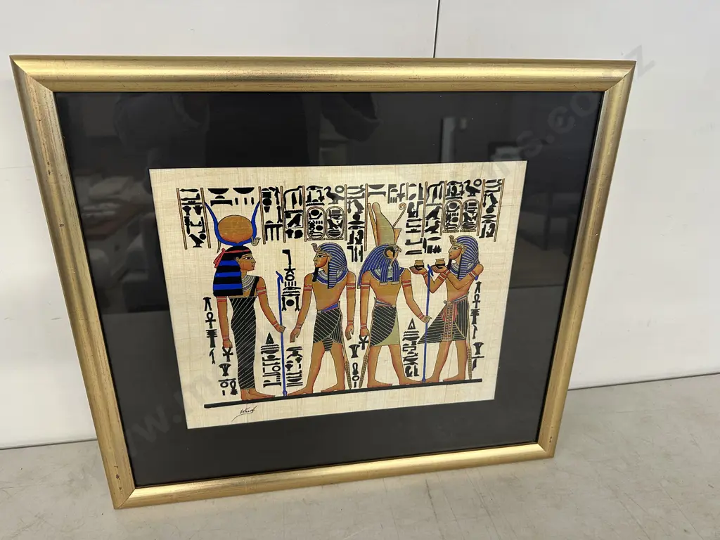 Framed Eyptian Artwork On Paparyus Paper Signed H49,W55cm Image 1++