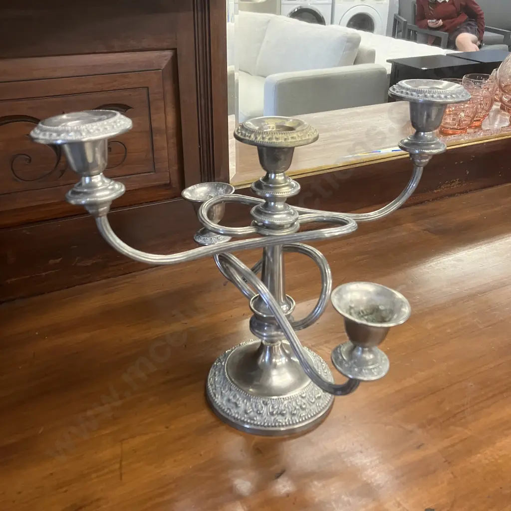 Silver Plate Vintage Five Candle Heavy Candlestick. 25cm Image 1++