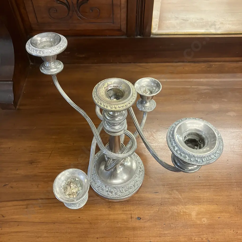 Silver Plate Vintage Five Candle Heavy Candlestick. 25cm Image 1++