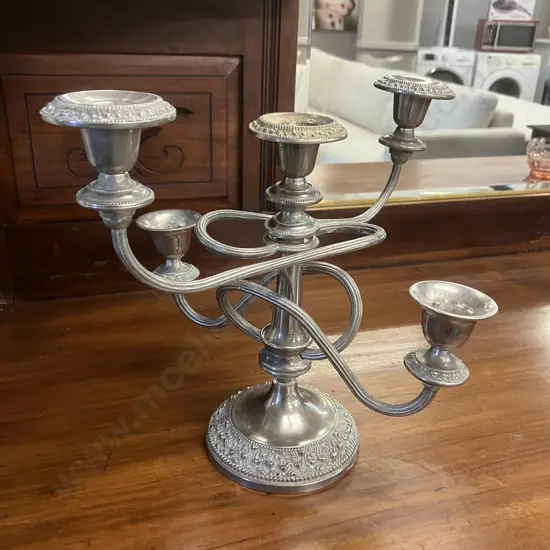 Silver Plate Vintage Five Candle Heavy Candlestick. 25cm