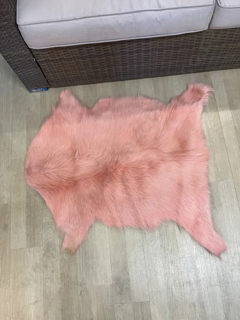 Mulberi Dyed Natural Goat Hide Rug & Pair of Mulberi Cushions - Pink Colour Image 1++
