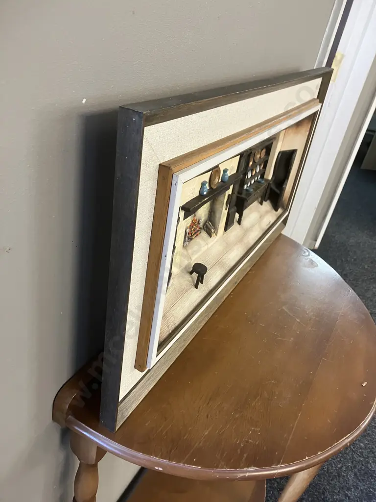 Vintage Wooden Art Diorama in Shadow Box - Dutch Folk Kitchen Scene Wall Decor. Signed R Hayward? 35 x 67cm Image 1++